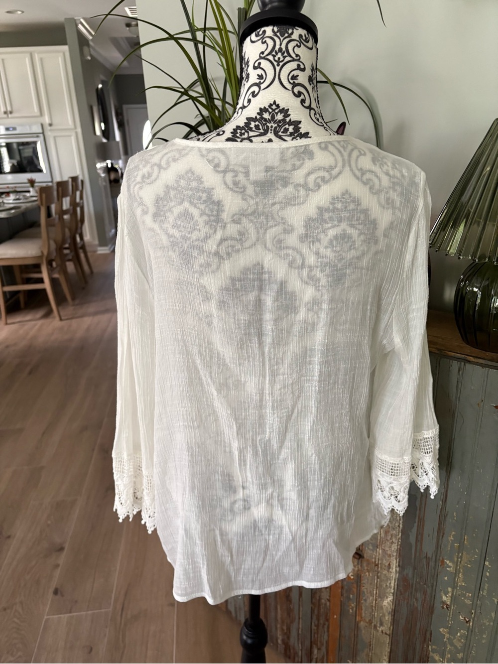 Beige crochet Lace-Trim Lightweight Boho tunic top - Picture 6 of 7